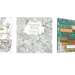 3 images of adult coloring books on a white background