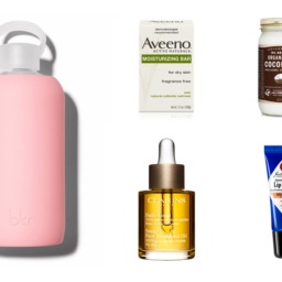 Collage of products to help alleviate dry skin